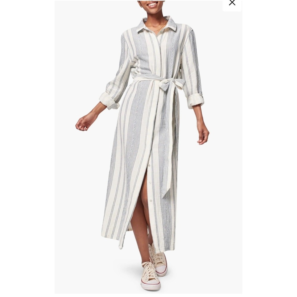 Women's Faherty XL Striped 100% Organic Cotton Maxi Shirt Dress Belted